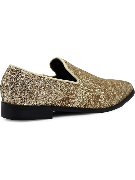 Men\'s Gold Vintage Glitter Loafers Slip On Tuxedo Dress Party Classic Shoes